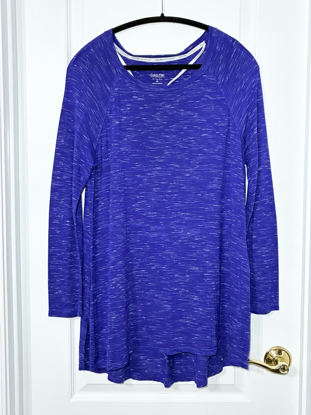 Calvin Klein Performance Quick Dry Long Sleeve Raglan Tunic Top Heather Blue XL